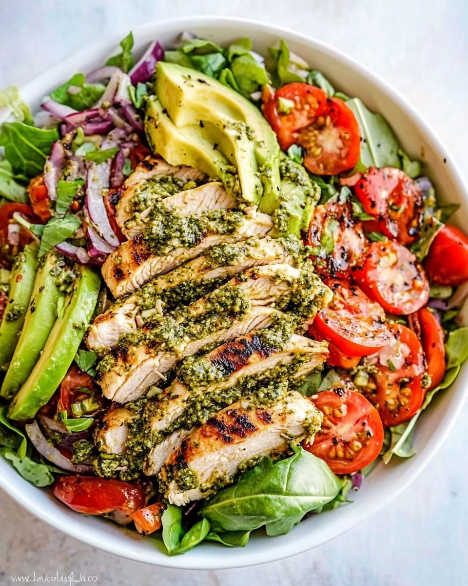 Pesto Grilled Chicken Avocado Salad