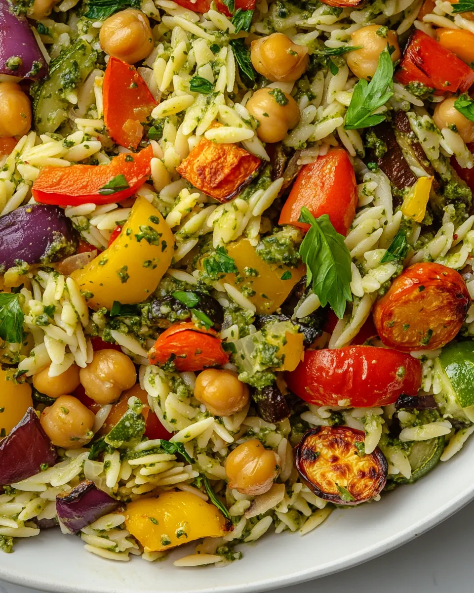 Pesto Orzo Salad with Roasted Vegetables Chickpeas