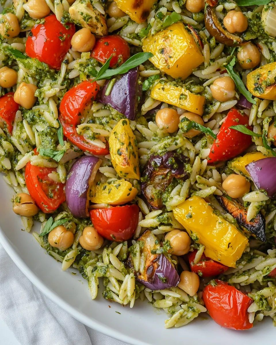 Pesto Orzo Salad with Roasted Vegetables Chickpeas