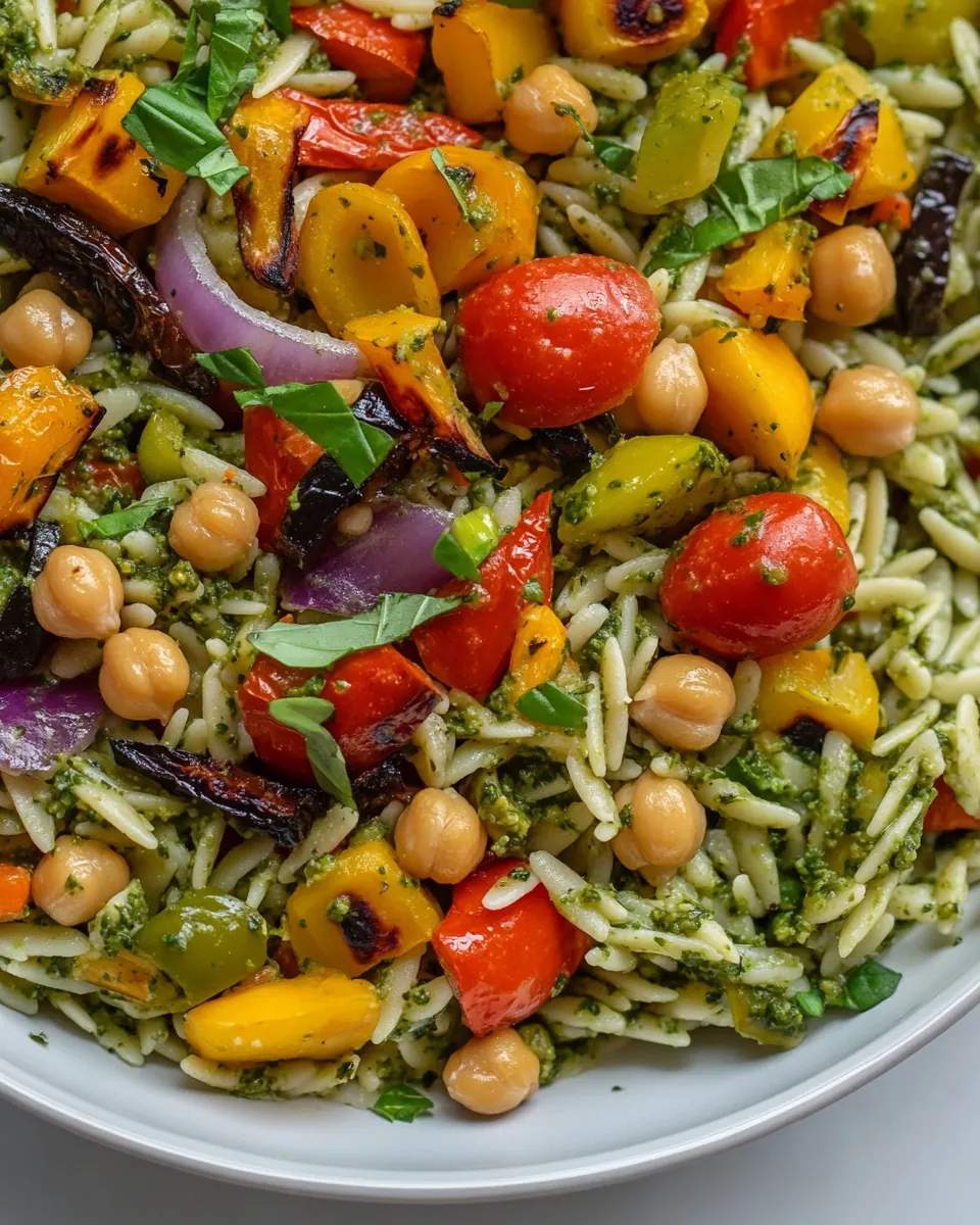 Pesto Orzo Salad with Roasted Vegetables Chickpeas