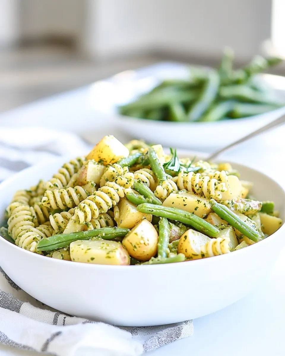 Pesto Pasta Salad with Potatoes and Green Beans