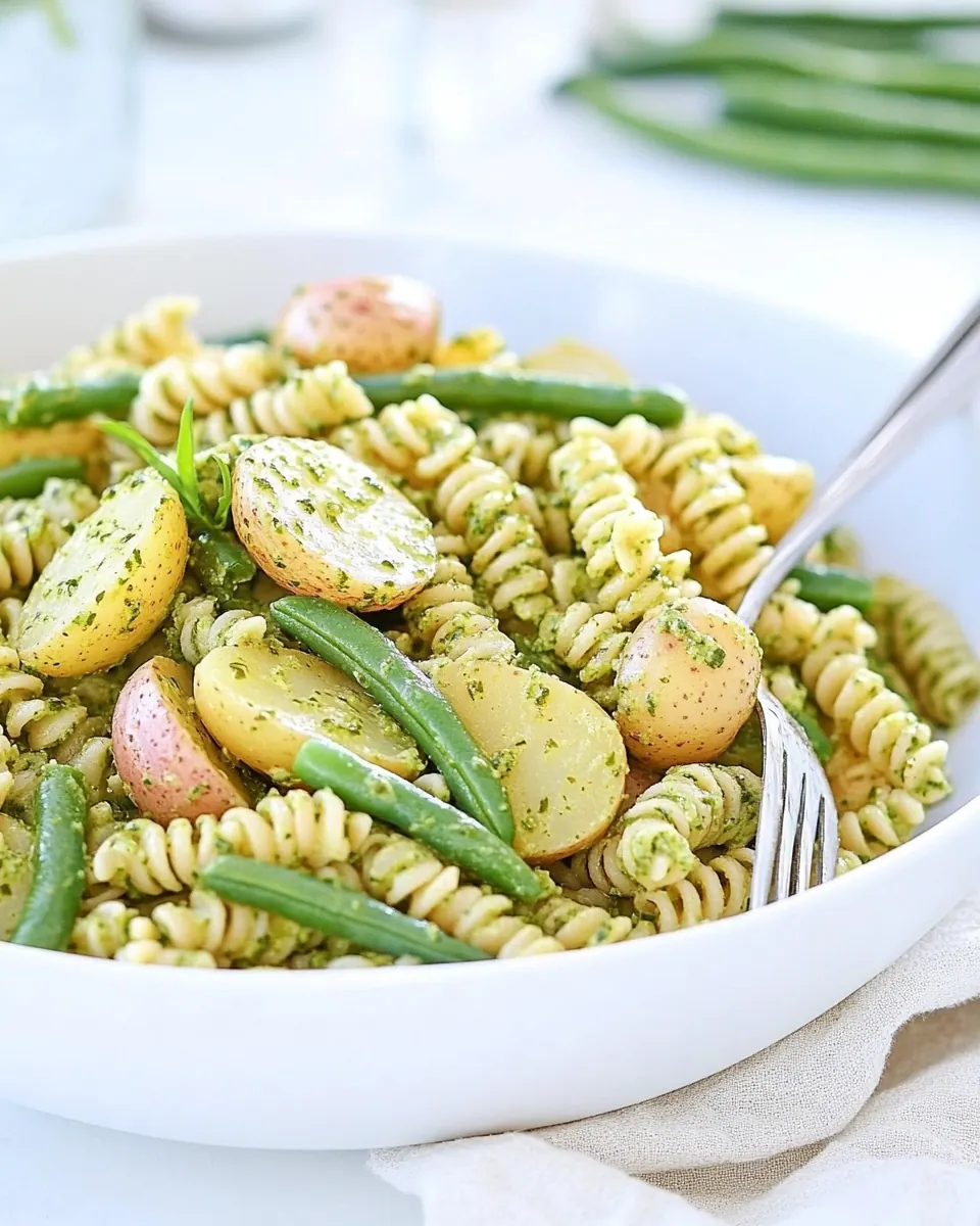 Pesto Pasta Salad with Potatoes and Green Beans