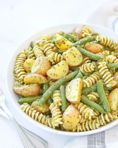 Pesto Pasta Salad with Potatoes and Green Beans