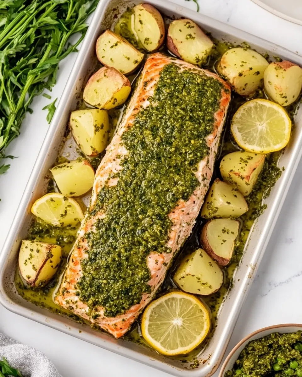 Pesto Salmon Sheet Pan Dinner