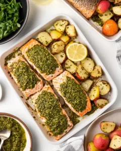 Pesto Salmon Sheet Pan Dinner