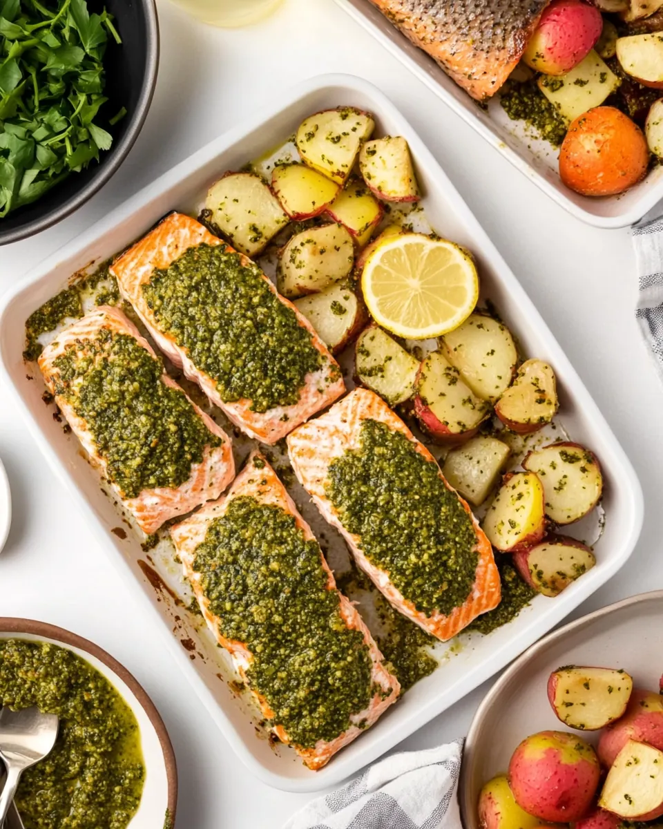 Pesto Salmon Sheet Pan Dinner