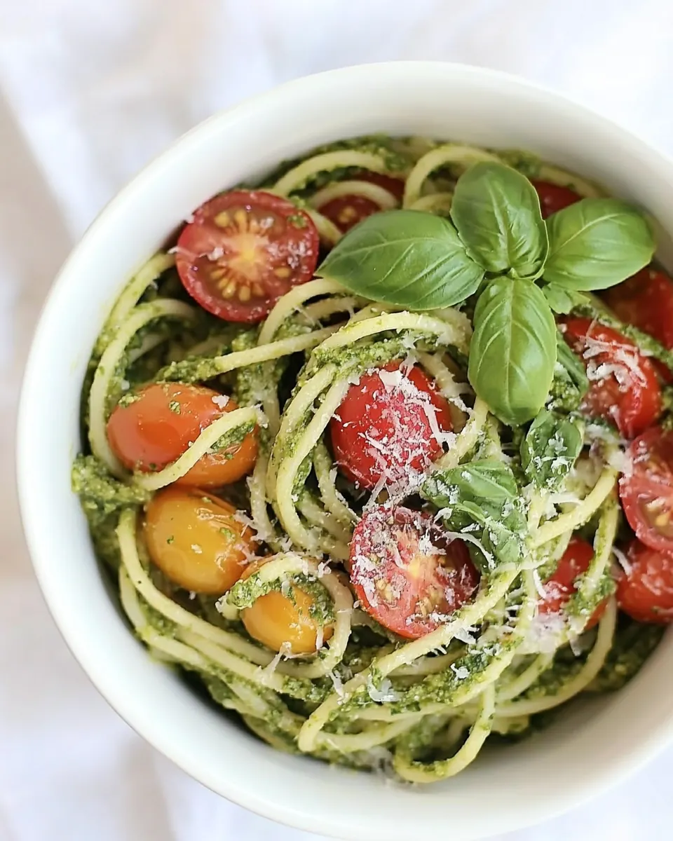 Pesto Spaghetti with Heirloom Tomatoes