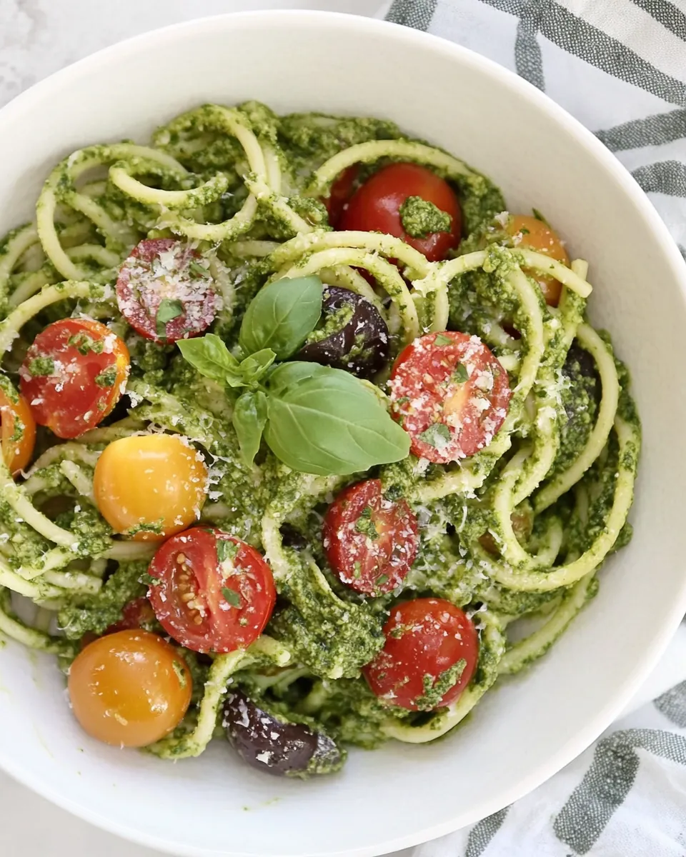 Pesto Spaghetti with Heirloom Tomatoes