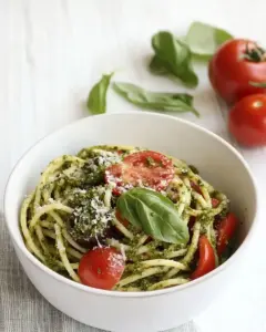 Pesto Spaghetti with Heirloom Tomatoes