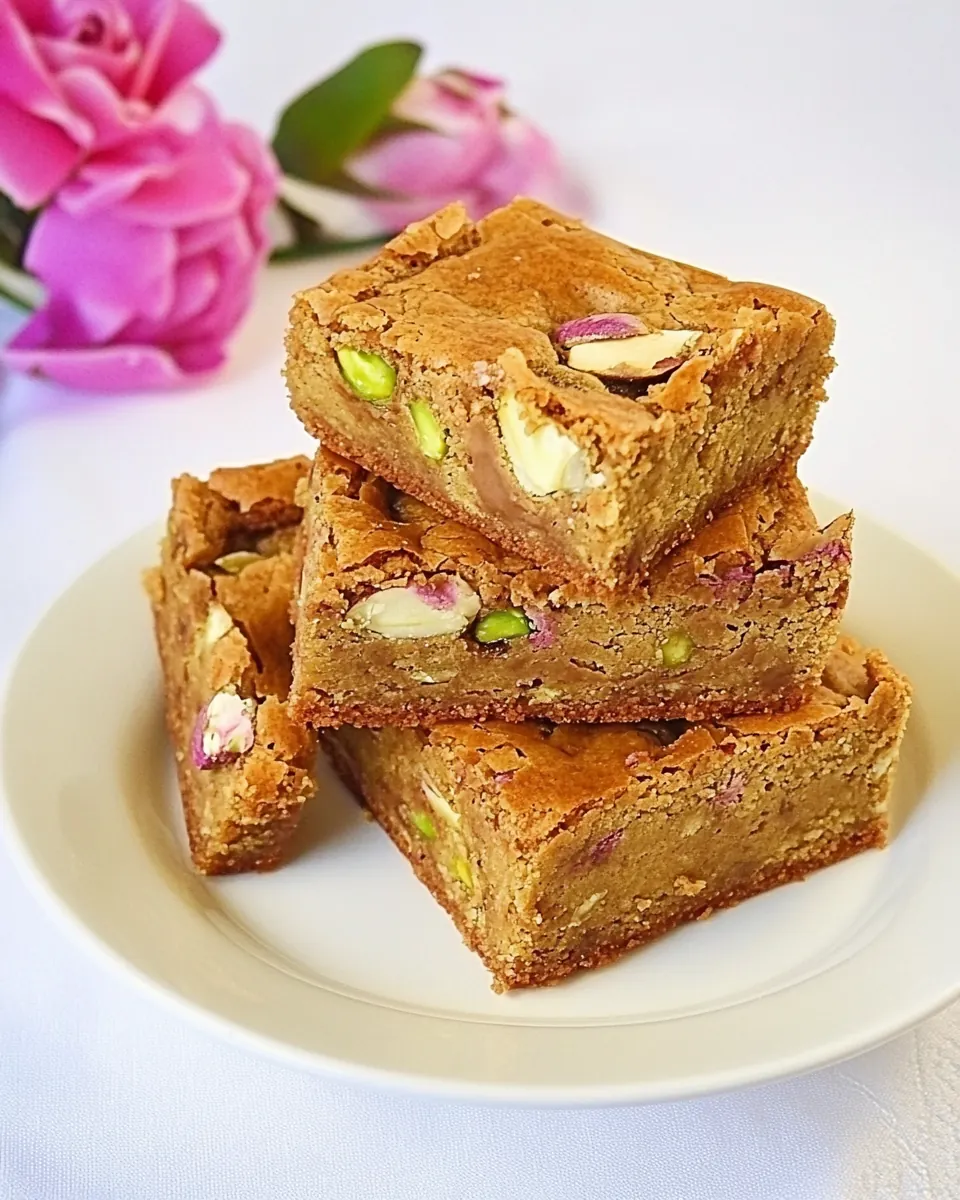 Pistachio Rose Blondies with White Chocolate