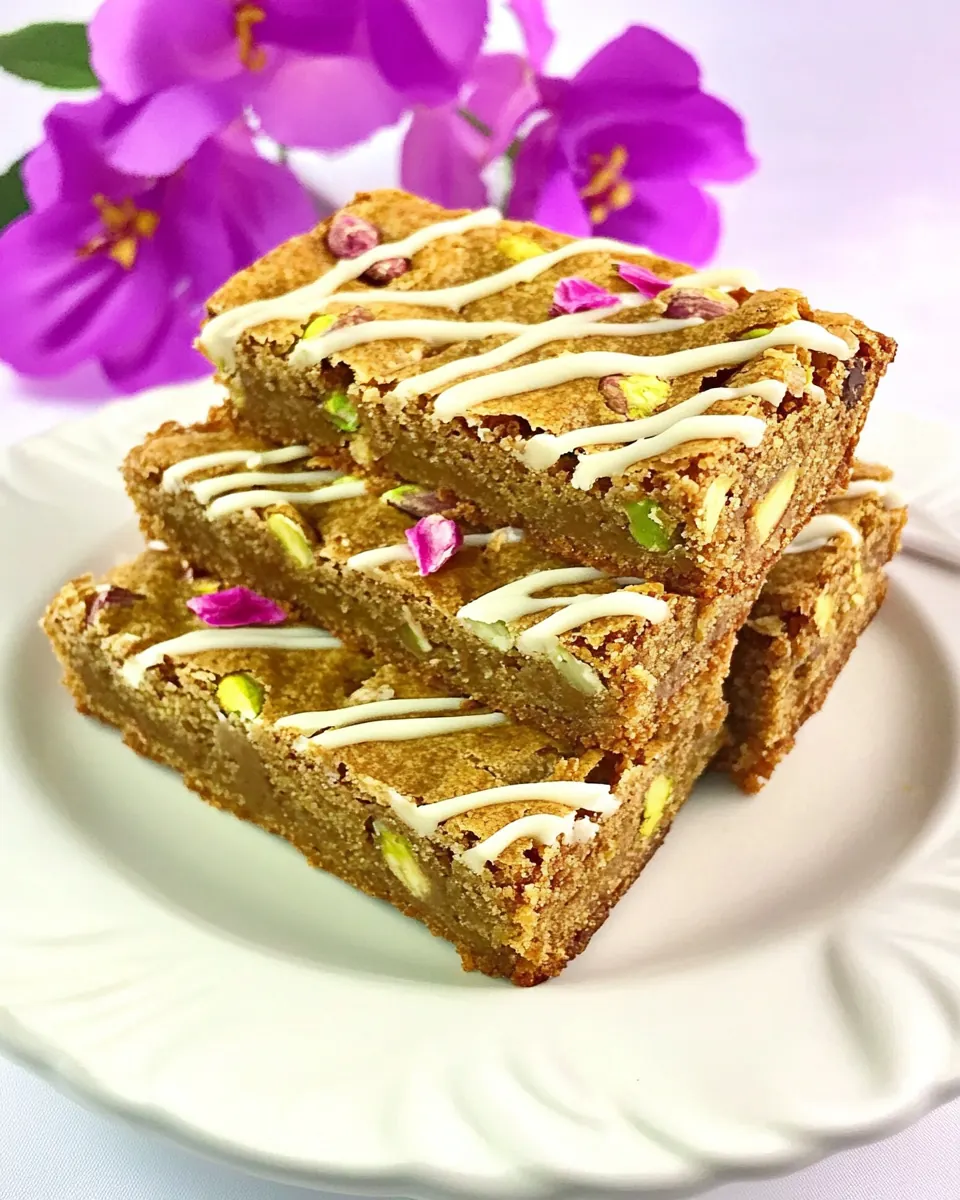 Pistachio Rose Blondies with White Chocolate