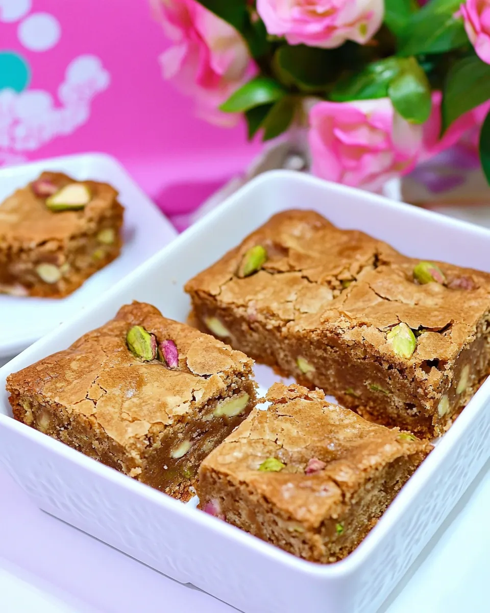 Pistachio Rose Blondies with White Chocolate