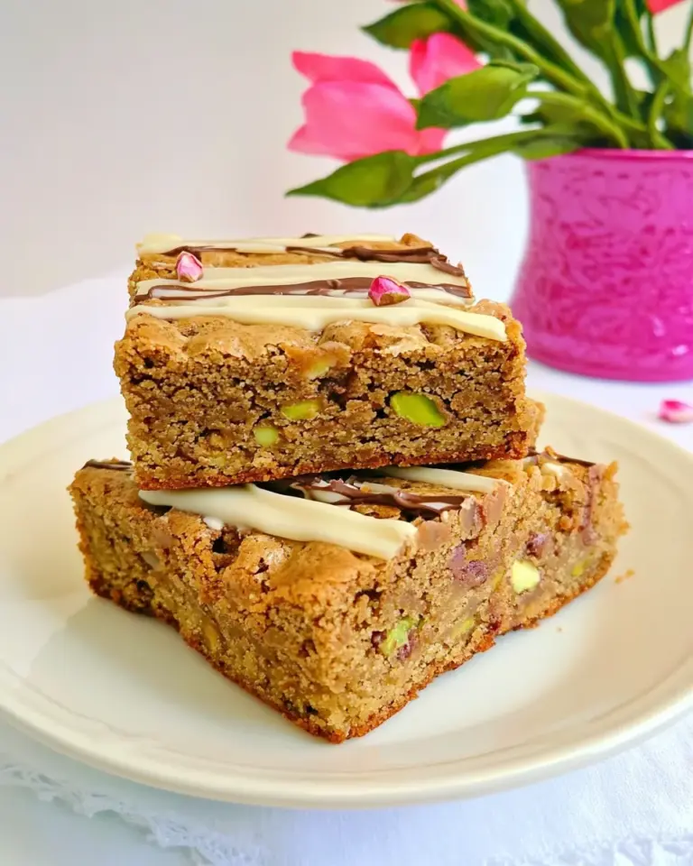 Pistachio Rose Blondies with White Chocolate
