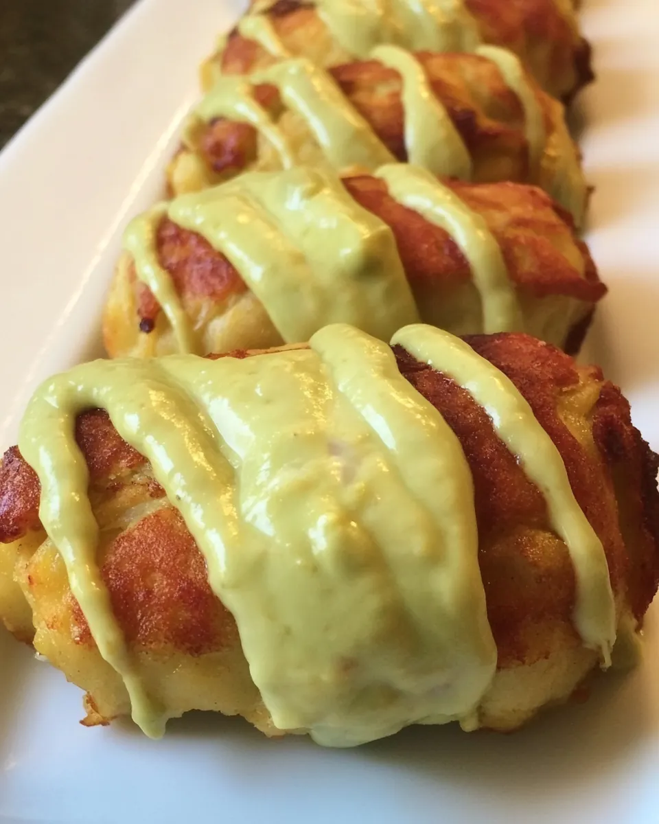 Plantain Wrapped Crab Cakes with Avocado Aioli