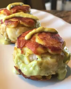 Plantain Wrapped Crab Cakes with Avocado Aioli