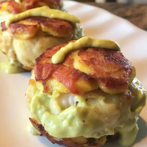 Plantain Wrapped Crab Cakes with Avocado Aioli