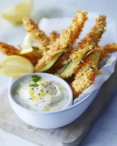 Potato Chip Zucchini Sticks with Lemon Mayo Sauce
