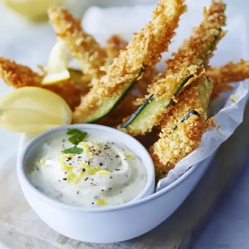Potato Chip Zucchini Sticks with Lemon Mayo Sauce