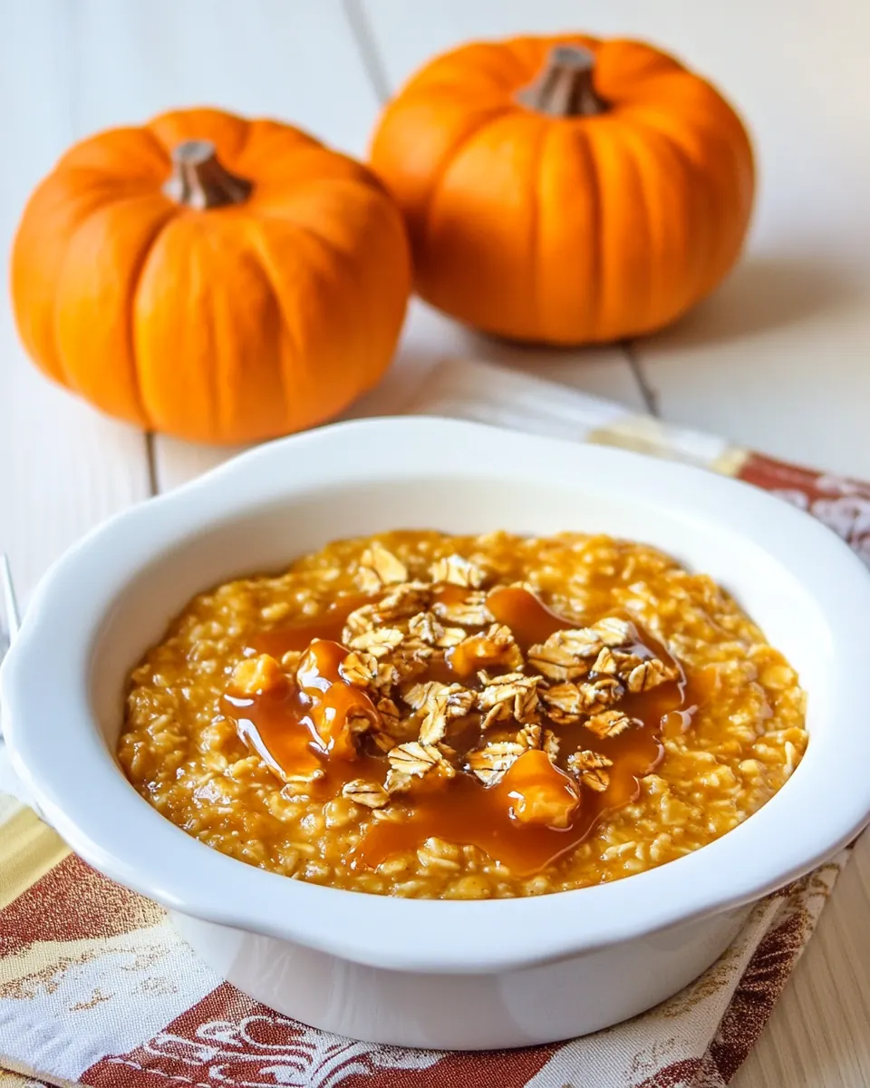 Pumpkin Pie Oatmeal with Caramel Sauce