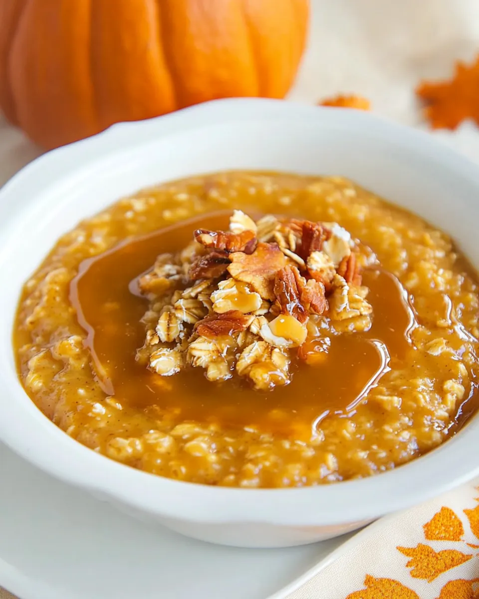 Pumpkin Pie Oatmeal with Caramel Sauce