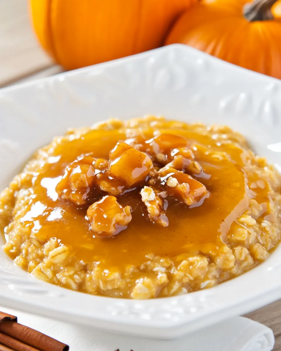 Pumpkin Pie Oatmeal with Caramel Sauce