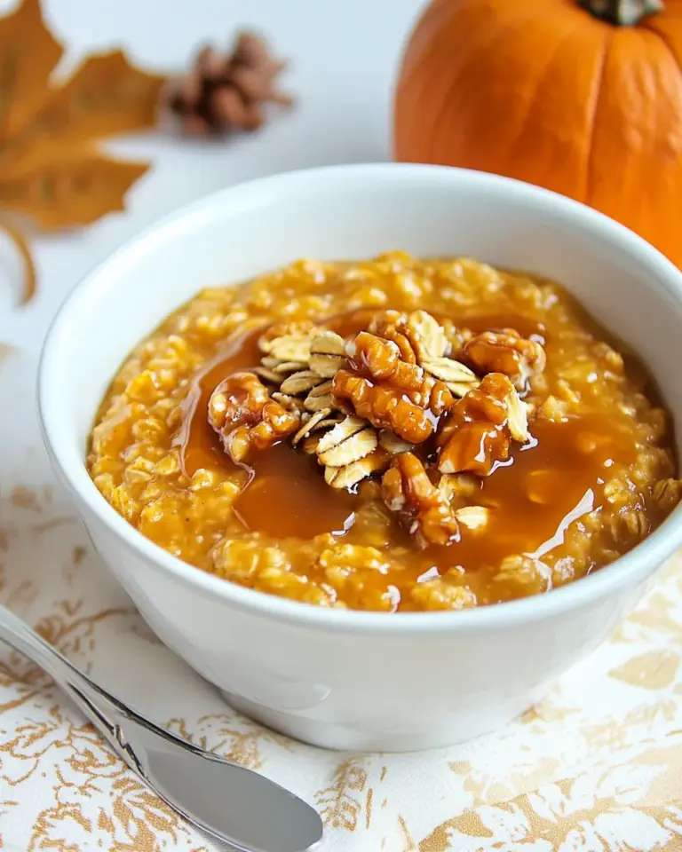 Pumpkin Pie Oatmeal with Caramel Sauce