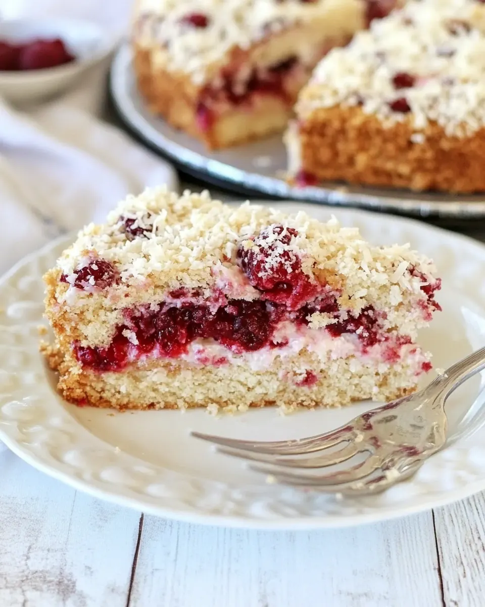Raspberry Coconut Cake with Coconut Streusel