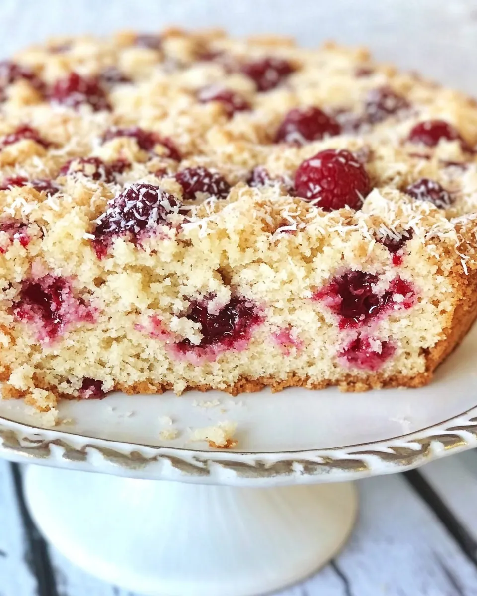 Raspberry Coconut Cake with Coconut Streusel