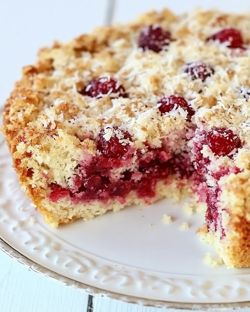 Raspberry Coconut Cake with Coconut Streusel