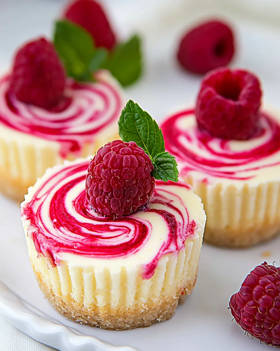 Raspberry Swirled Mini Cheesecakes