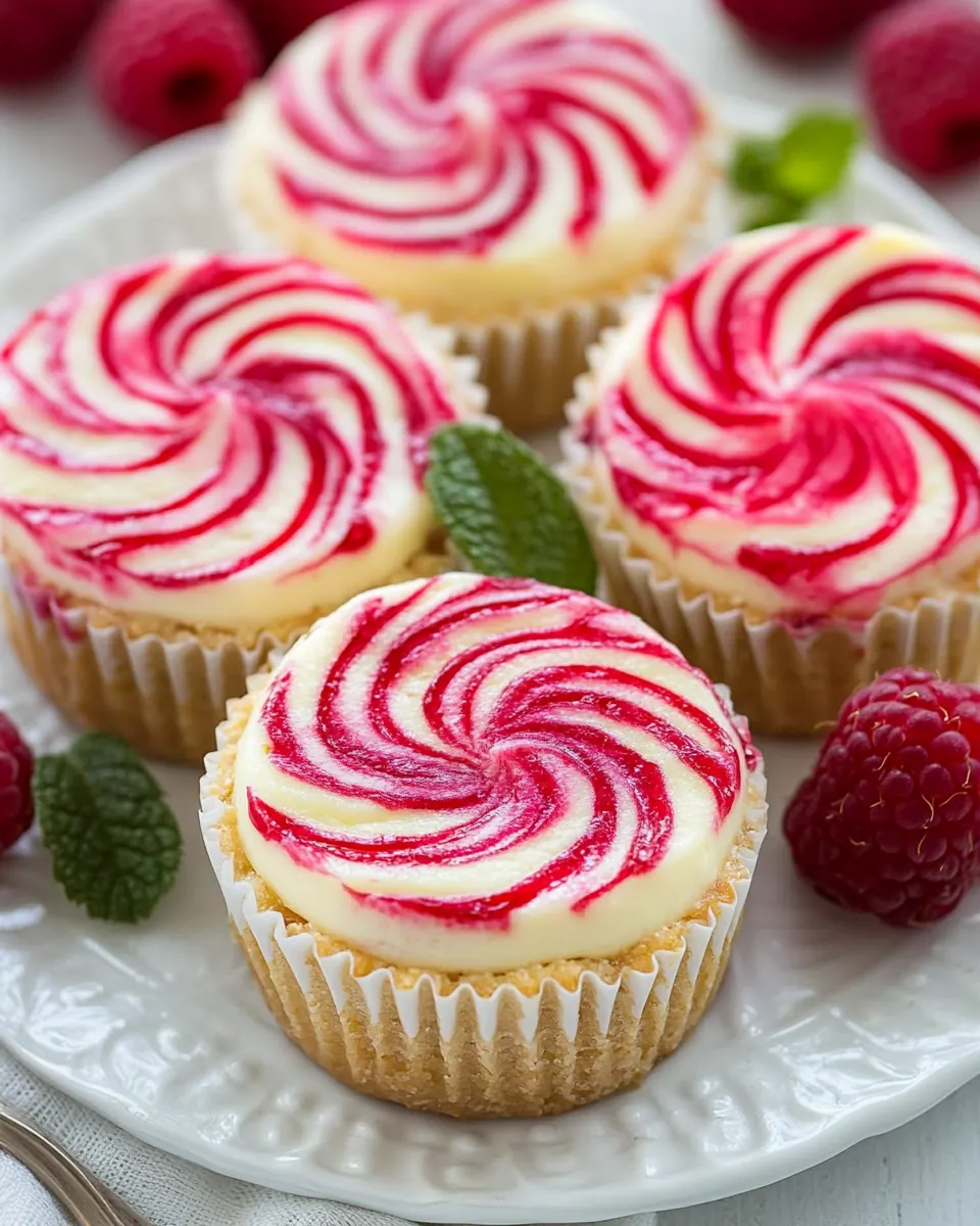 Raspberry Swirled Mini Cheesecakes