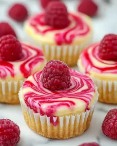 Raspberry Swirled Mini Cheesecakes