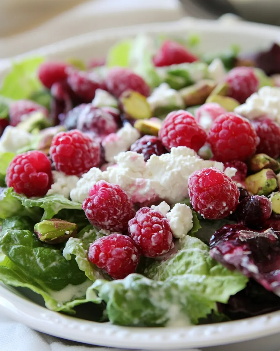 Raspberry and Pistachio Salad with Creamy Raspberry Vinaigrette