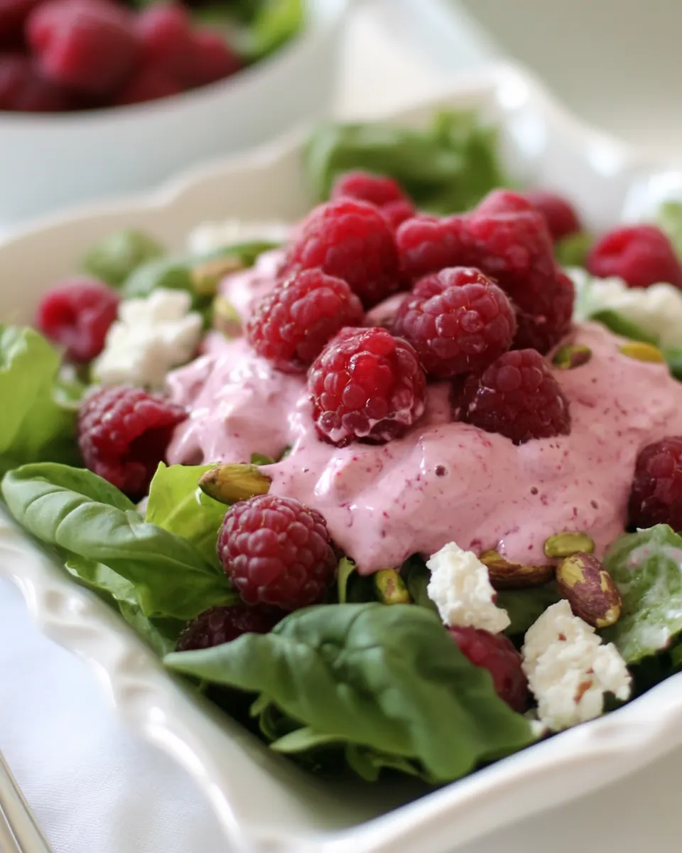 Raspberry and Pistachio Salad with Creamy Raspberry Vinaigrette