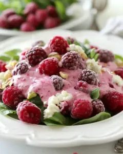 Raspberry and Pistachio Salad with Creamy Raspberry Vinaigrette