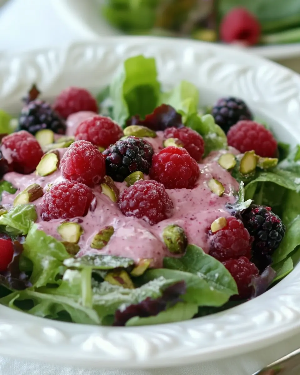 Raspberry and Pistachio Salad with Creamy Raspberry Vinaigrette