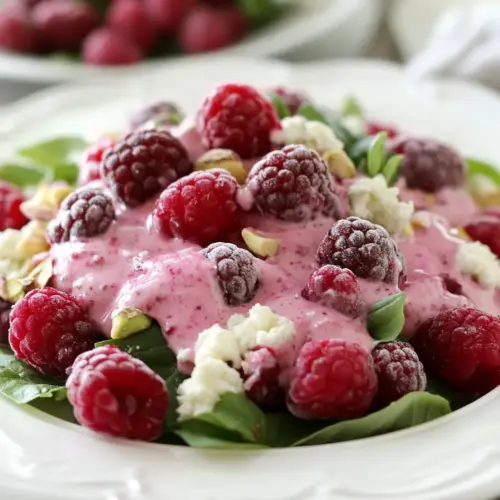 Raspberry and Pistachio Salad with Creamy Raspberry Vinaigrette