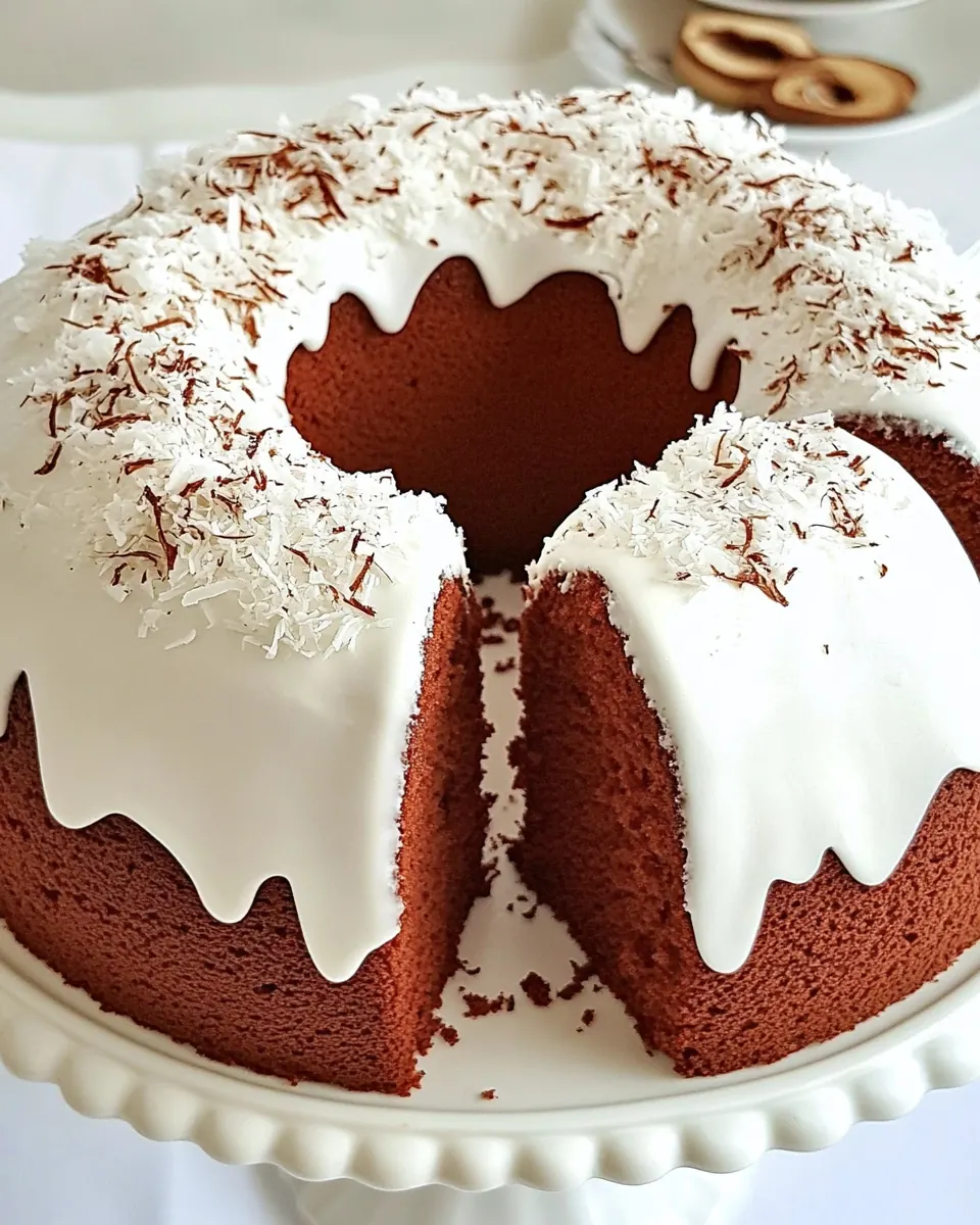 Red Velvet Angel Food Cake with Coconut Cream Cheese Glaze