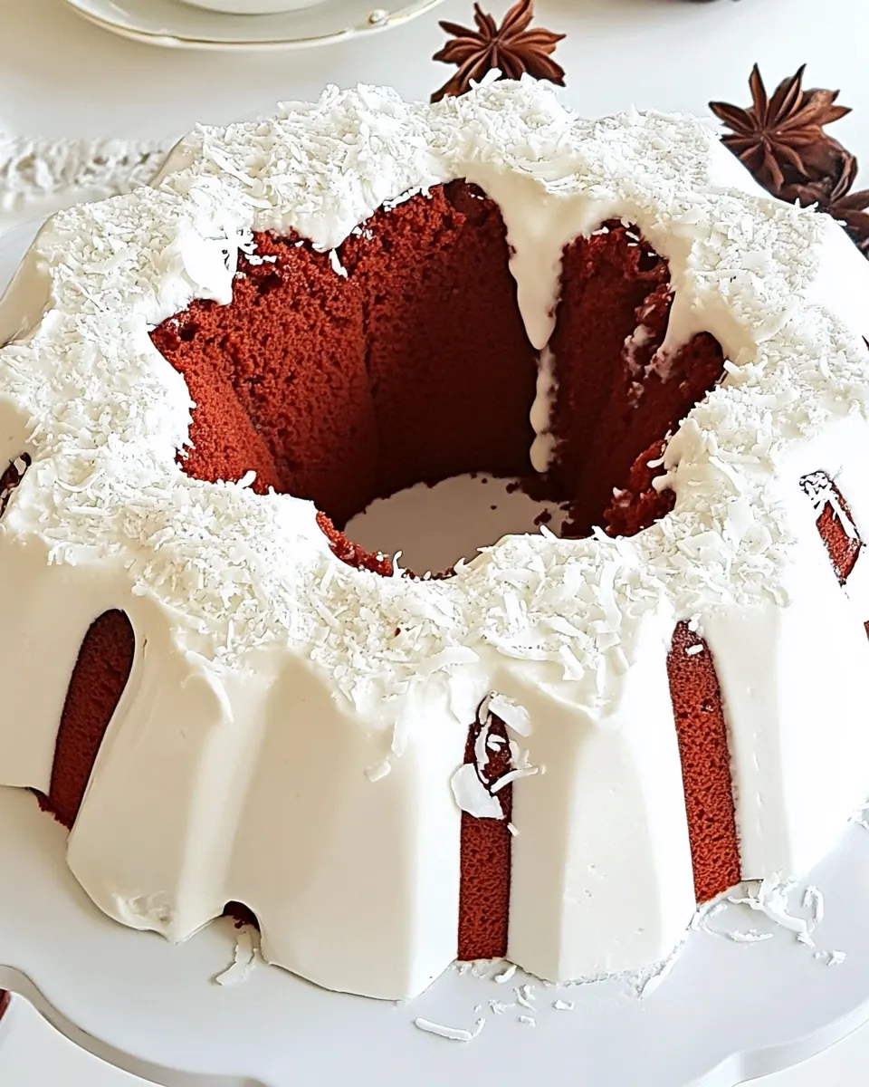 Red Velvet Angel Food Cake with Coconut Cream Cheese Glaze
