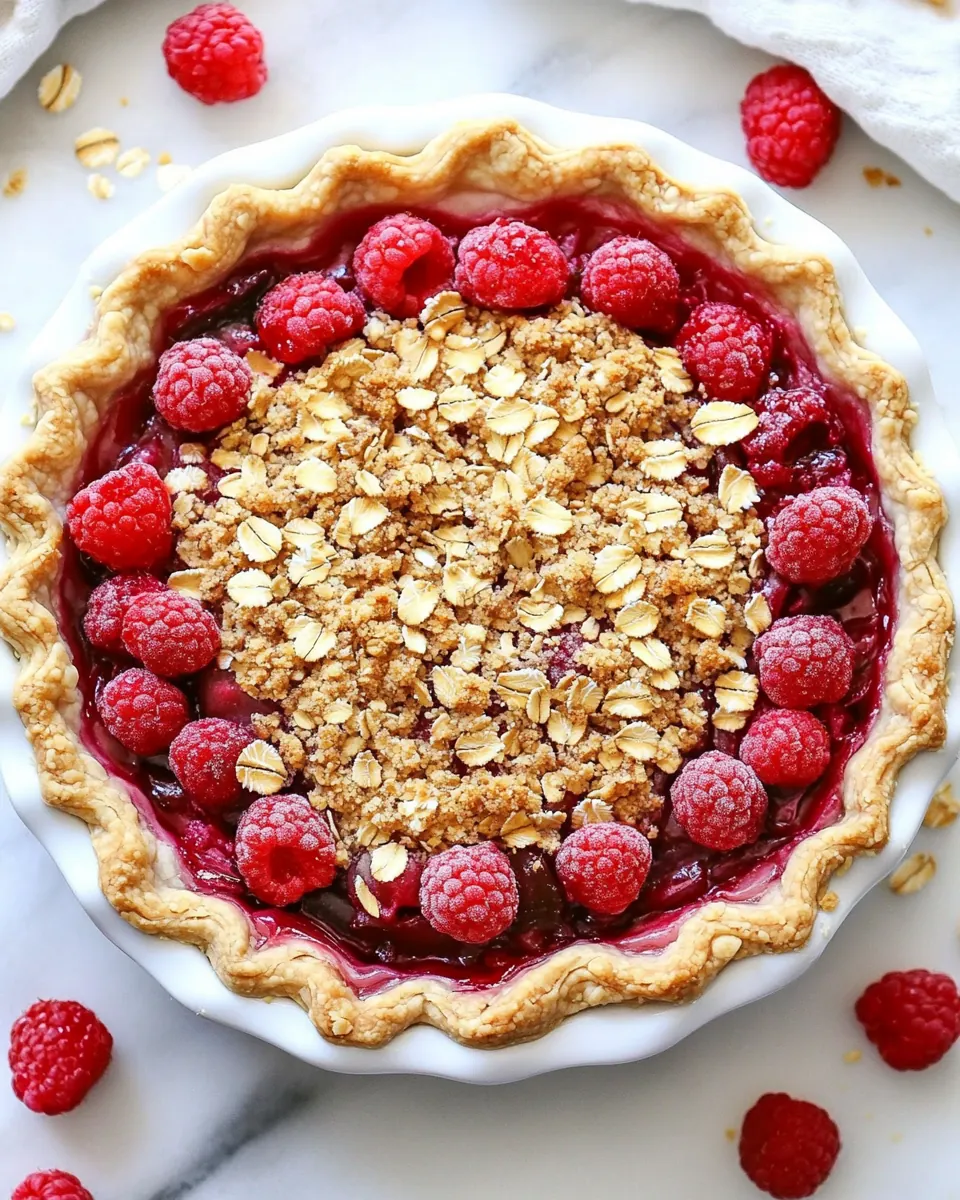 Rhubarb and Raspberry Pie With Oatmeal Crumble