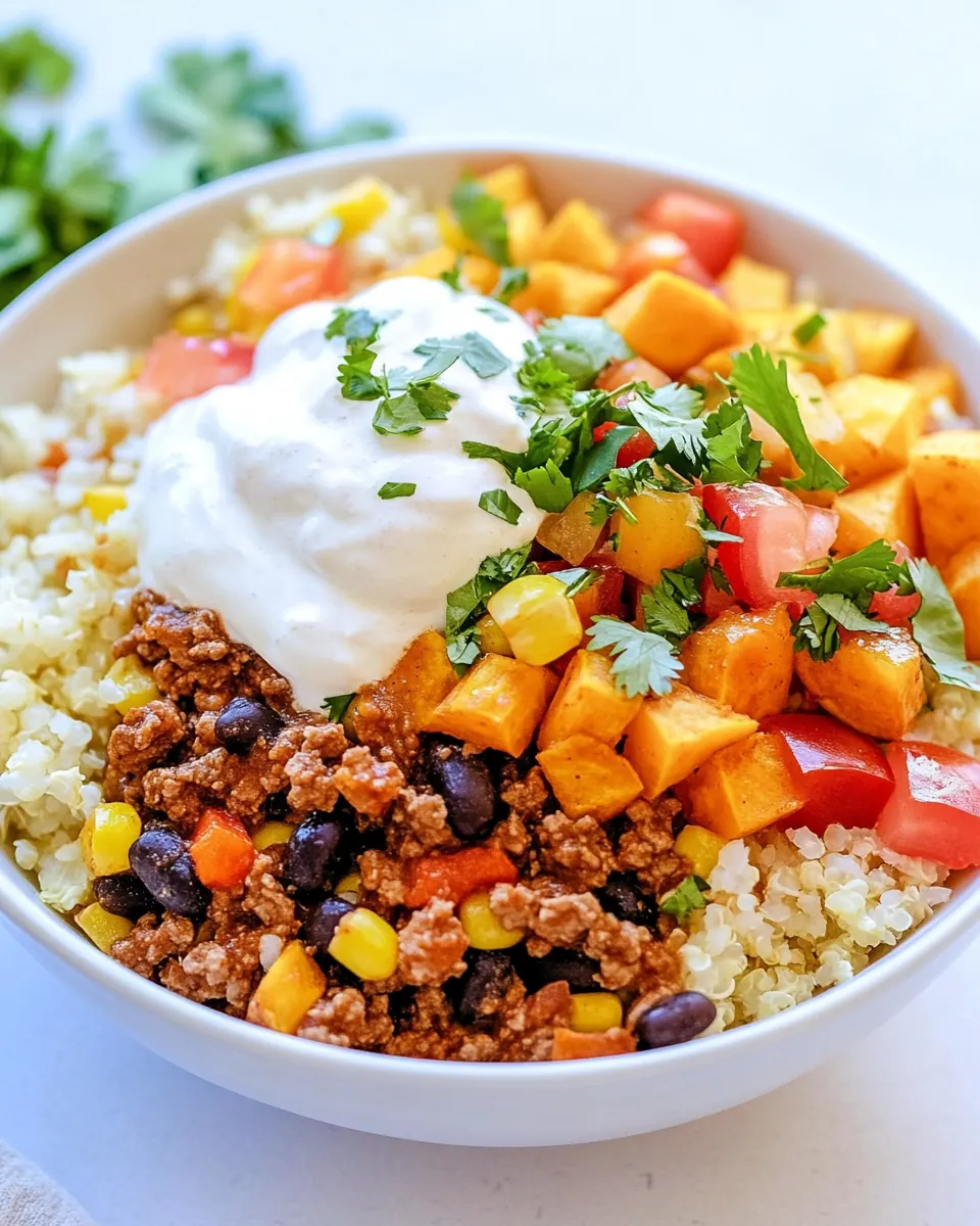 Riced Cauliflower and Sweet Potato Beef Burrito Bowls