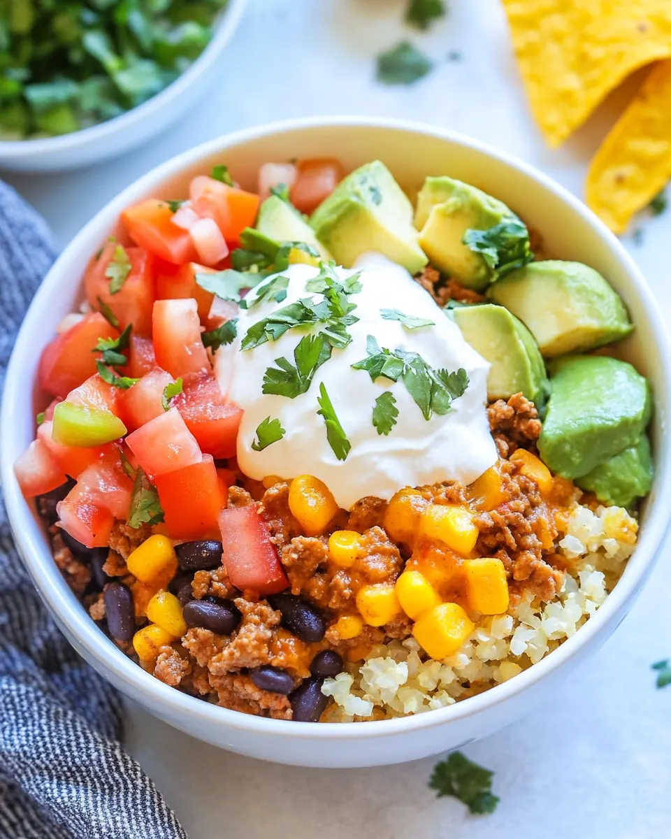 Riced Cauliflower and Sweet Potato Beef Burrito Bowls