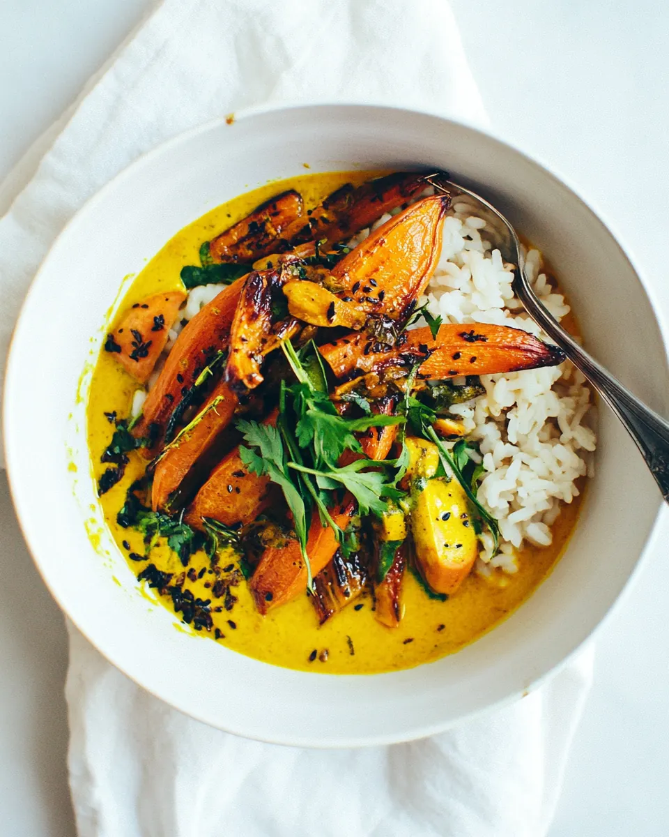 Roasted Carrots Rice with Zingy Turmeric Broth