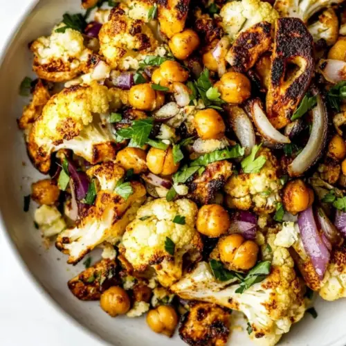 Roasted Cauliflower Salad with Crispy Chickpeas
