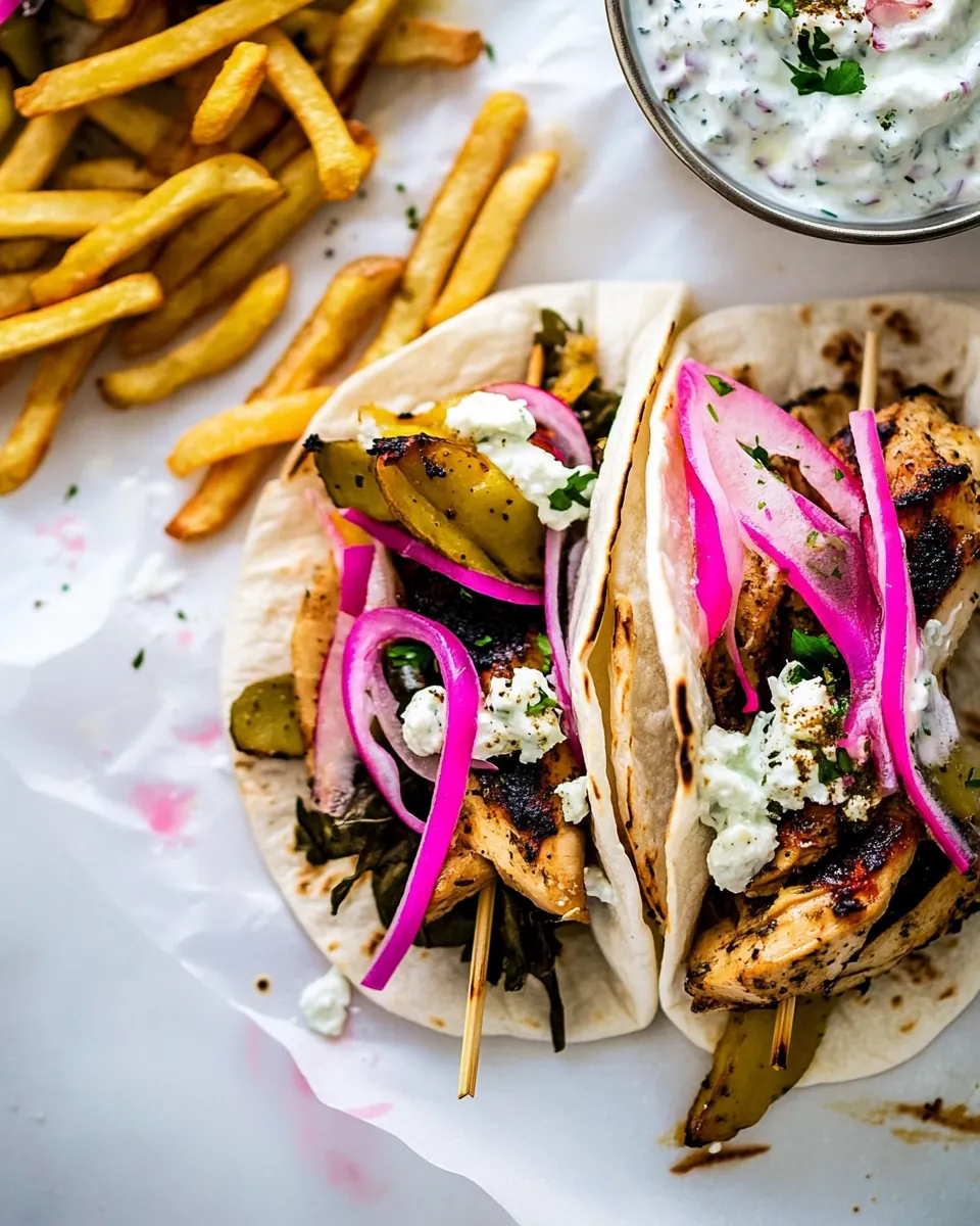 Roasted Chicken Gyros with Tzatziki and Feta Fries