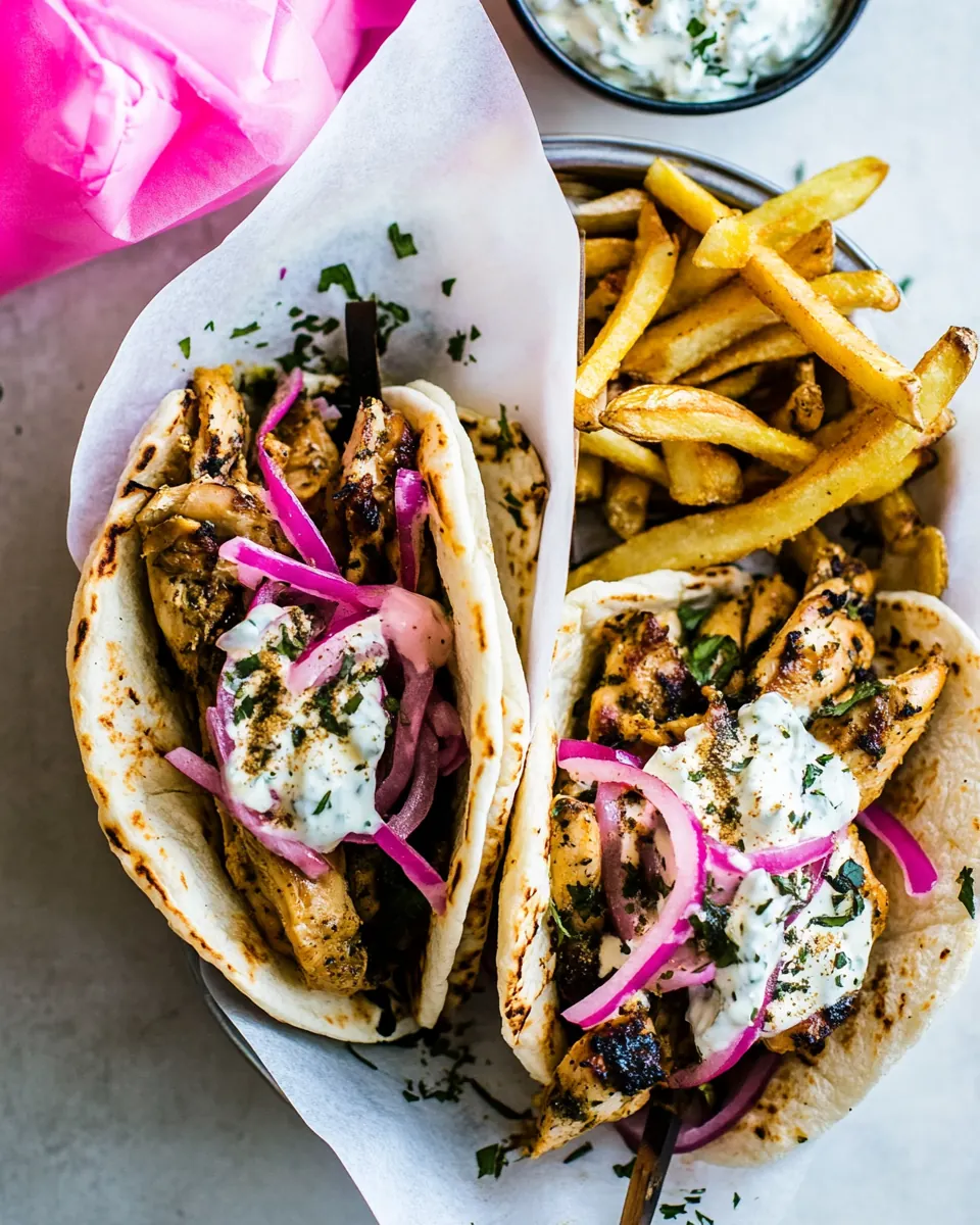 Roasted Chicken Gyros with Tzatziki and Feta Fries