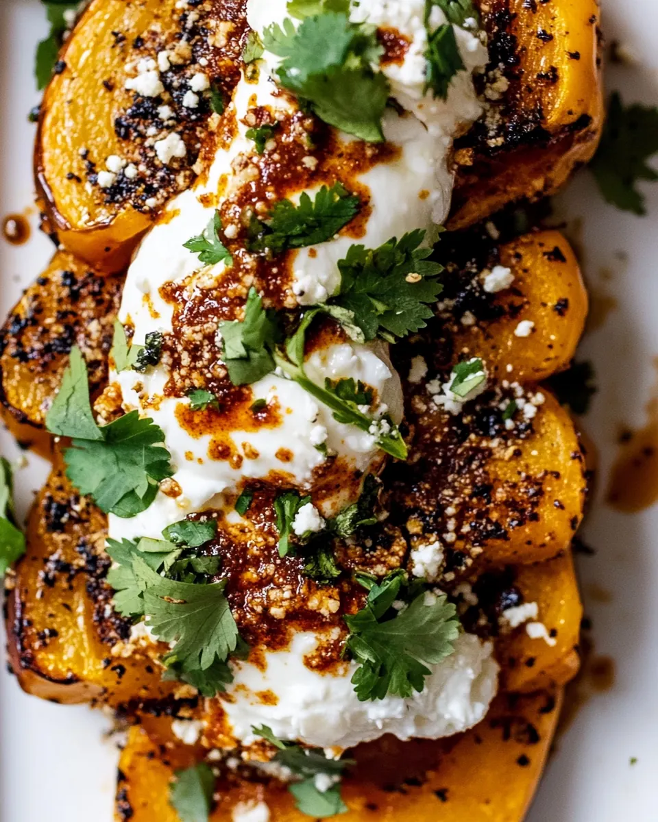 Roasted Delicata Squash with Chipotle Butter Burrata