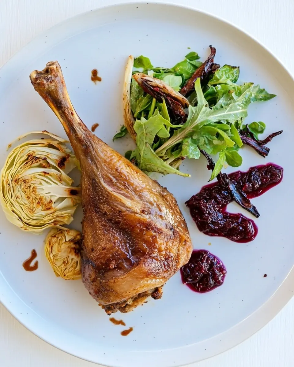 Roasted Duck Legs with Roasted Napa Cabbage Cranberry Jam