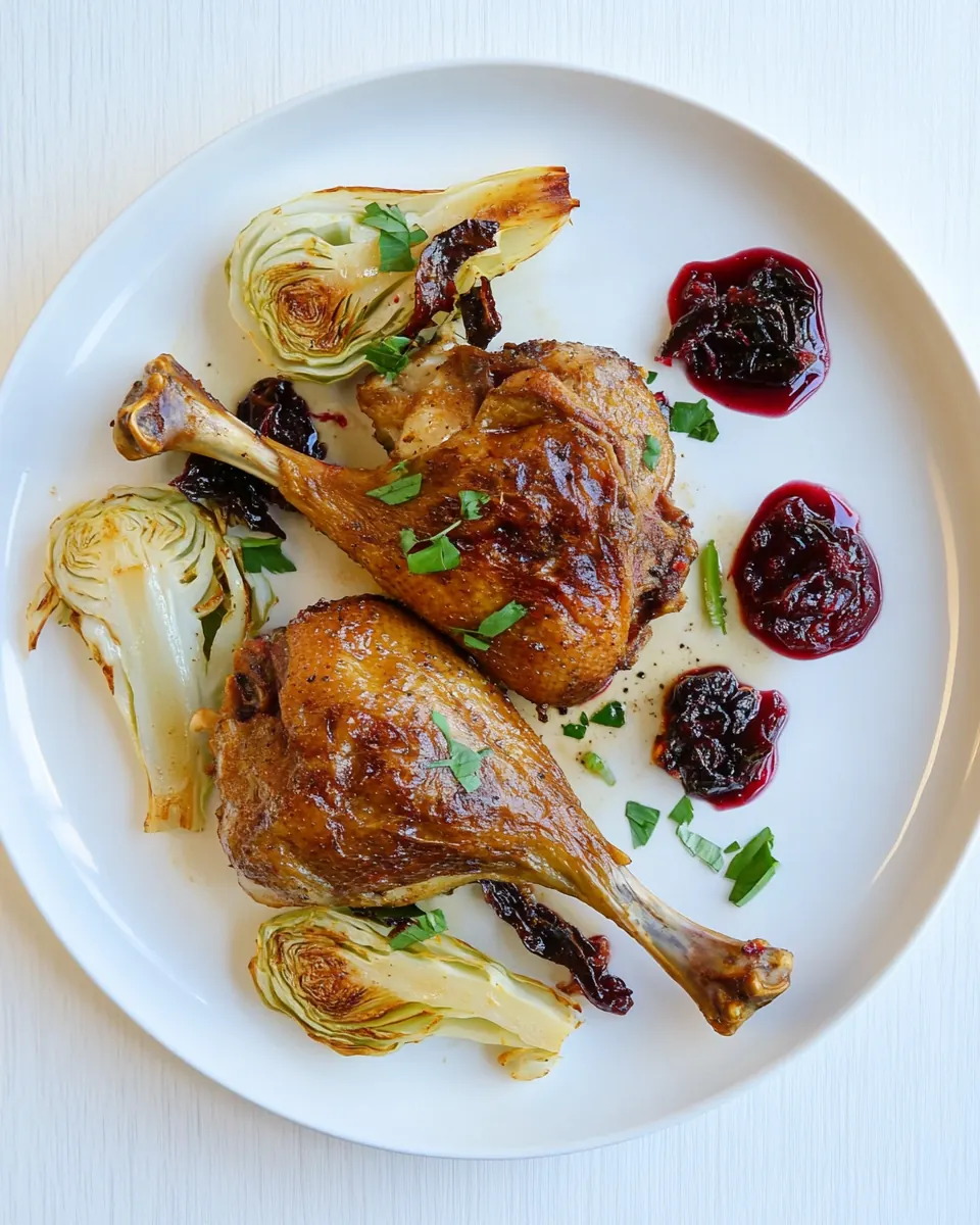 Roasted Duck Legs with Roasted Napa Cabbage Cranberry Jam