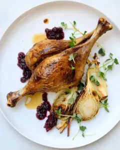 Roasted Duck Legs with Roasted Napa Cabbage Cranberry Jam